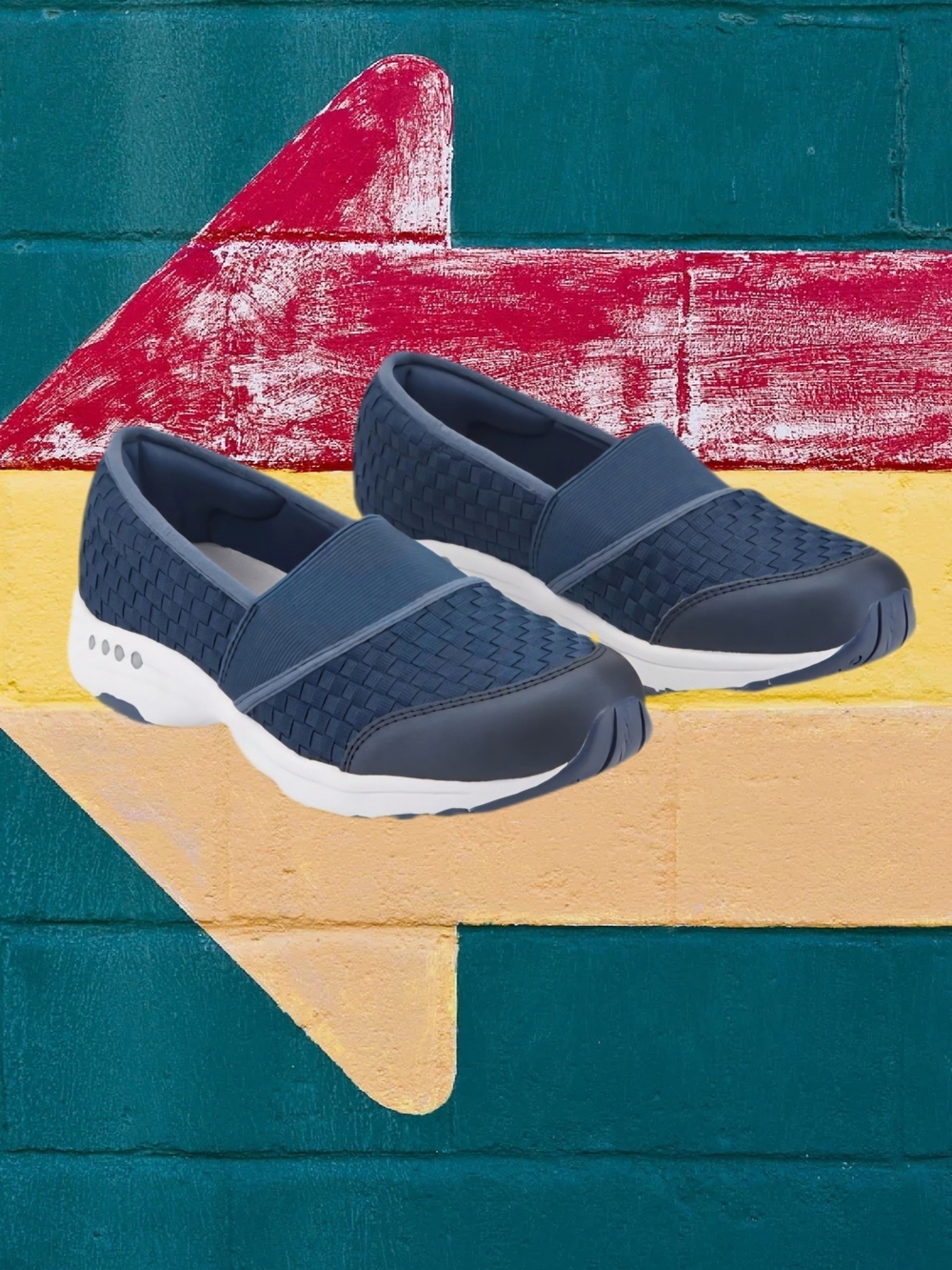 Dressy Comfort EASY SPIRIT Twist Slip On Women's Navy Blue Woven Sneakers 9 Wide